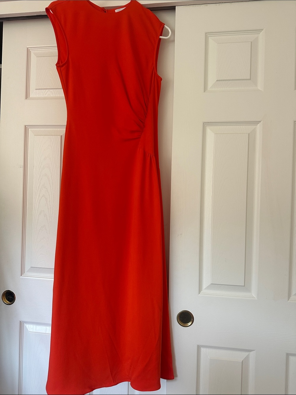 Reiss Sleeveless Orange-Red Maxi Dress with Side Tuck